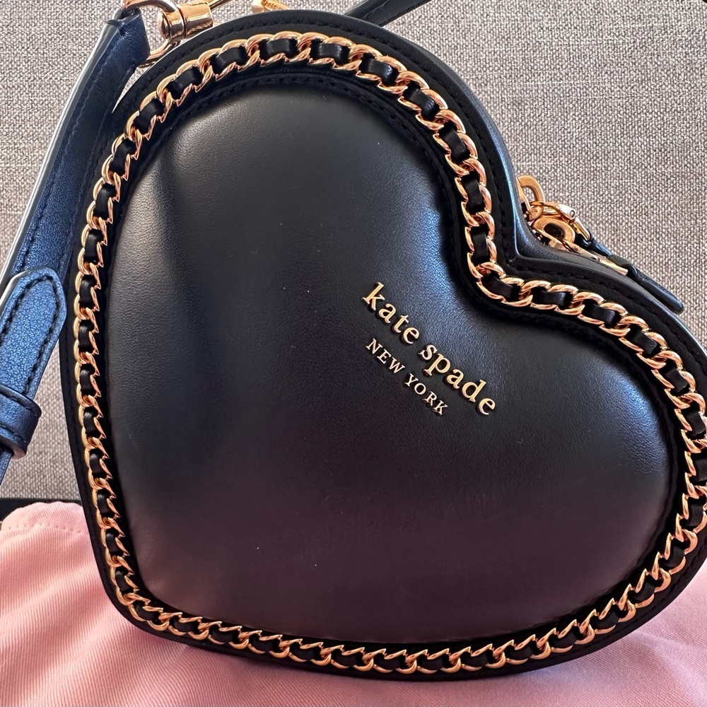 Kate Spade Amour 3D puff heart crossbody bag soft smooth leather gold chain trim - Picture 4 of 9